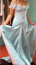 Classy Mermaid Off The Shoulder Light Sky Blue Prom Dresses Prom Dress