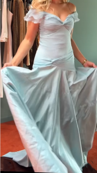 Classy Mermaid Off The Shoulder Light Sky Blue Prom Dresses Prom Dress
