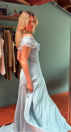 Classy Mermaid Off The Shoulder Light Sky Blue Prom Dresses Prom Dress