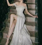 Classy Mermaid Off The Shoulder Sequin Slit Long Prom Dress