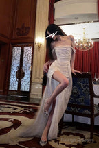 Classy Mermaid Off The Shoulder Sequin Slit Long Prom Dress