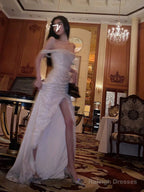 Classy Mermaid Off The Shoulder Sequin Slit Long Prom Dress