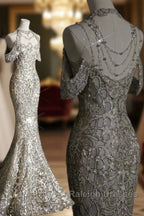 Classy Mermaid Off The Shoulder Silver Sequin Long Prom Dresses
