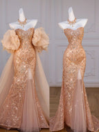 Classy Mermaid Off The Shoulder Slit Sequin Long Prom Dresses Prom Dress