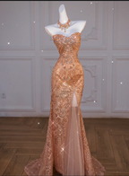 Classy Mermaid Off The Shoulder Slit Sequin Long Prom Dresses Prom Dress