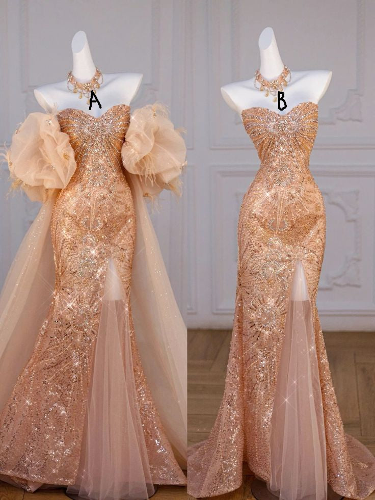 Classy Mermaid Off The Shoulder Slit Sequin Long Prom Dresses Prom Dress