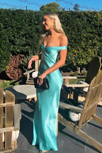 Classy Mermaid Off The Shoulder Yellow Satin Long Prom Dresses Prom Dress