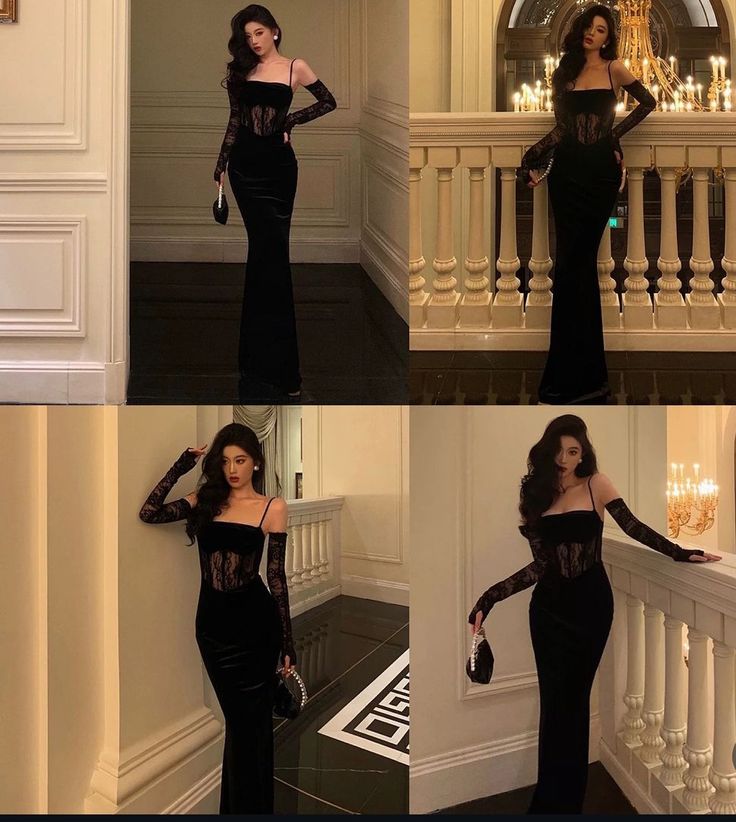 Classy Mermaid Spaghetti Straps Black Satin With Tops Lace Prom Dress Long Trendy Prom Dresses For Women