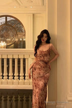 Classy Mermaid Spaghetti Straps Floral Chiffon Prom Dresses Birthday Outfits Evening Gown