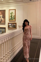 Classy Mermaid Spaghetti Straps Floral Prom Dresses Birthday Outfits Evening Gown