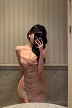 Classy Mermaid Spaghetti Straps Pink Prom Dresses Birthday Outfits Evening Gown