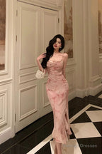 Classy Mermaid Spaghetti Straps Pink Prom Dresses Birthday Outfits Evening Gown