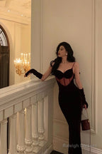 Classy Mermaid Spaghetti Straps Sleeveless Burgundy Velvet Prom Dresses Birthday Outfits