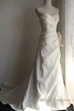 Classy Mermaid Spaghetti Straps White Satin Long Wedding Dress Bridal Dresses