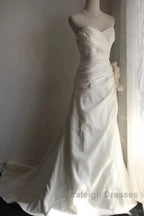 Classy Mermaid Spaghetti Straps White Satin Long Wedding Dresses Bridal Dress