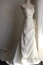 Classy Mermaid Spaghetti Straps White Satin Long Wedding Dresses Bridal Dress