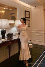 Classy Mermaid Square Neckline Long Sleeves Prom Dresses Birthday Outfits Evening Gown