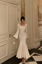 Classy Mermaid Square Neckline Long Sleeves Prom Dress Birthday Outfits Prom Gowns