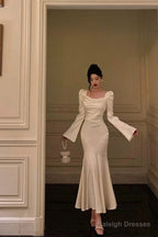 Classy Mermaid Square Neckline Long Sleeves Prom Dresses Birthday Outfits Evening Gown