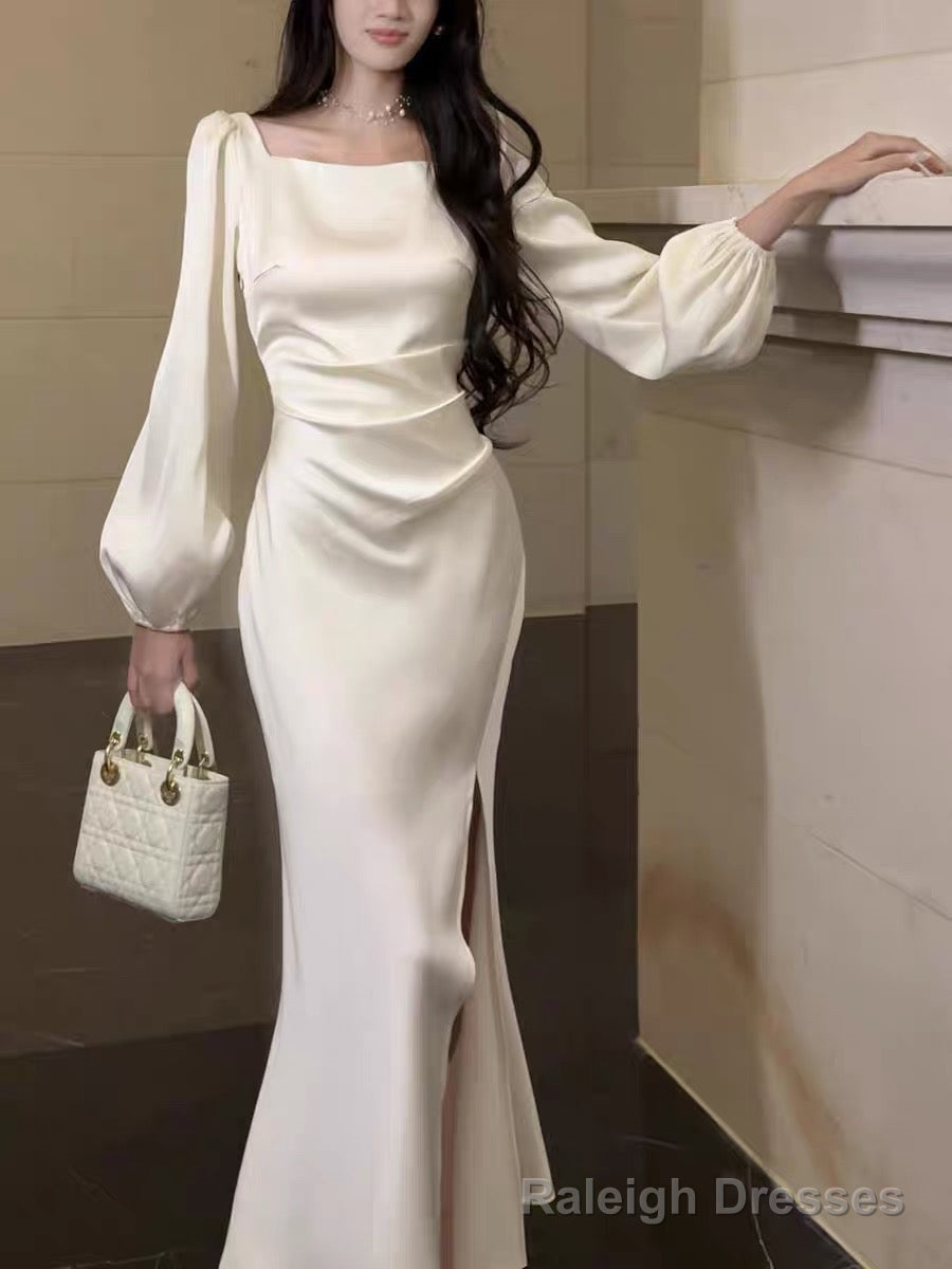 Classy Mermaid Square Neckline Long Sleeves Slit Prom Dresses Prom Gown Main image