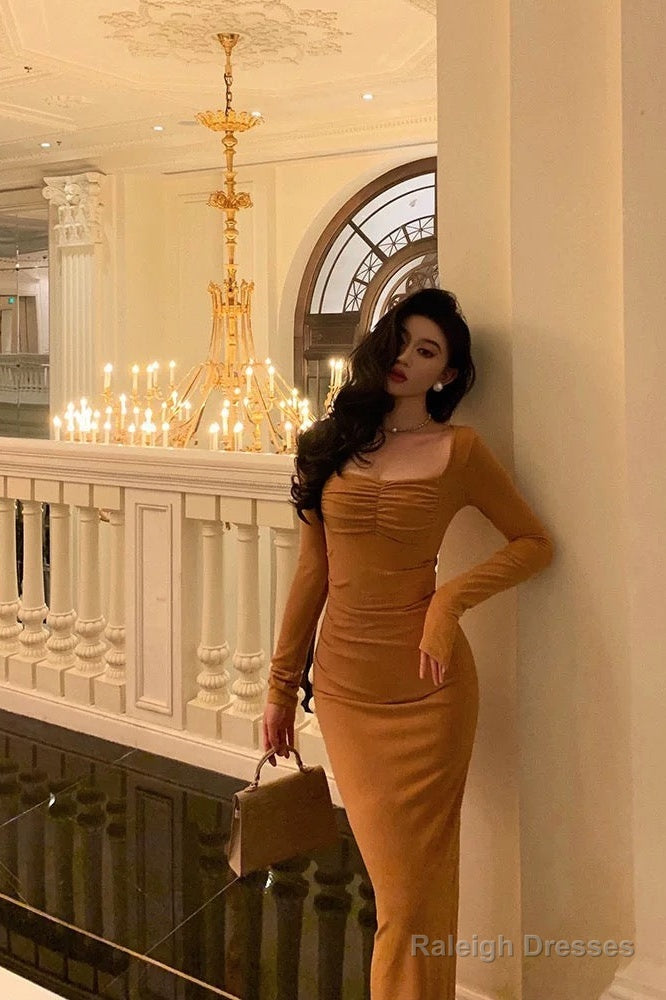 Classy Mermaid Square Neckline Orange Prom Dresses Birthday Outfits Evening Gown Secondary image