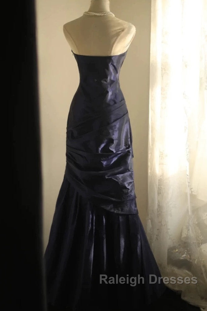 Classy Mermaid Strapless Navy Blue Organza Long Prom Gowns Prom Dresses Secondary image