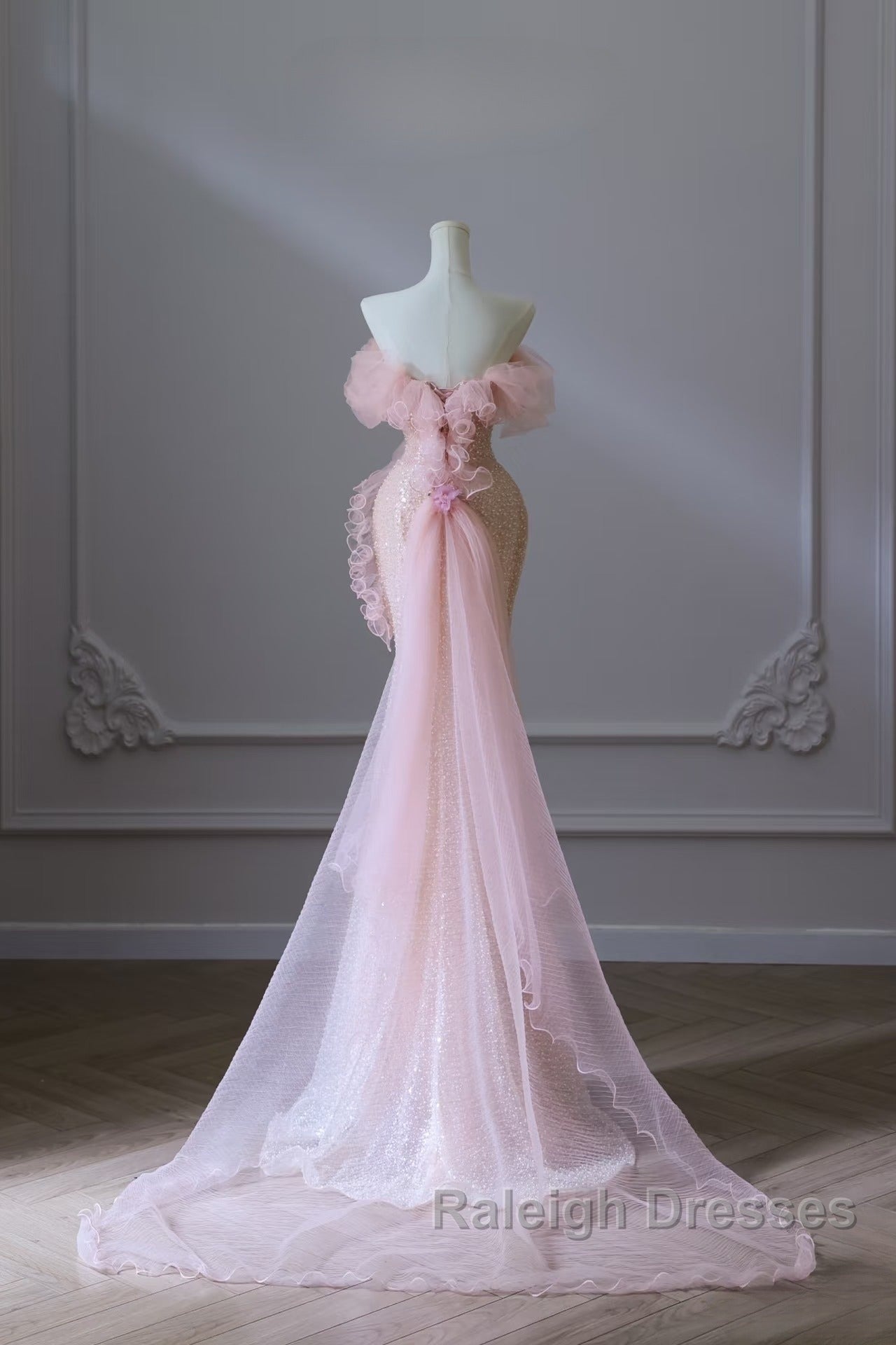 Classy Mermaid Strapless Pink Sequin Long Evening Dress Prom Dresses Secondary image