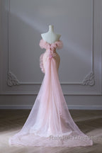 Classy Mermaid Strapless Pink Sequin Long Evening Dress Prom Dresses