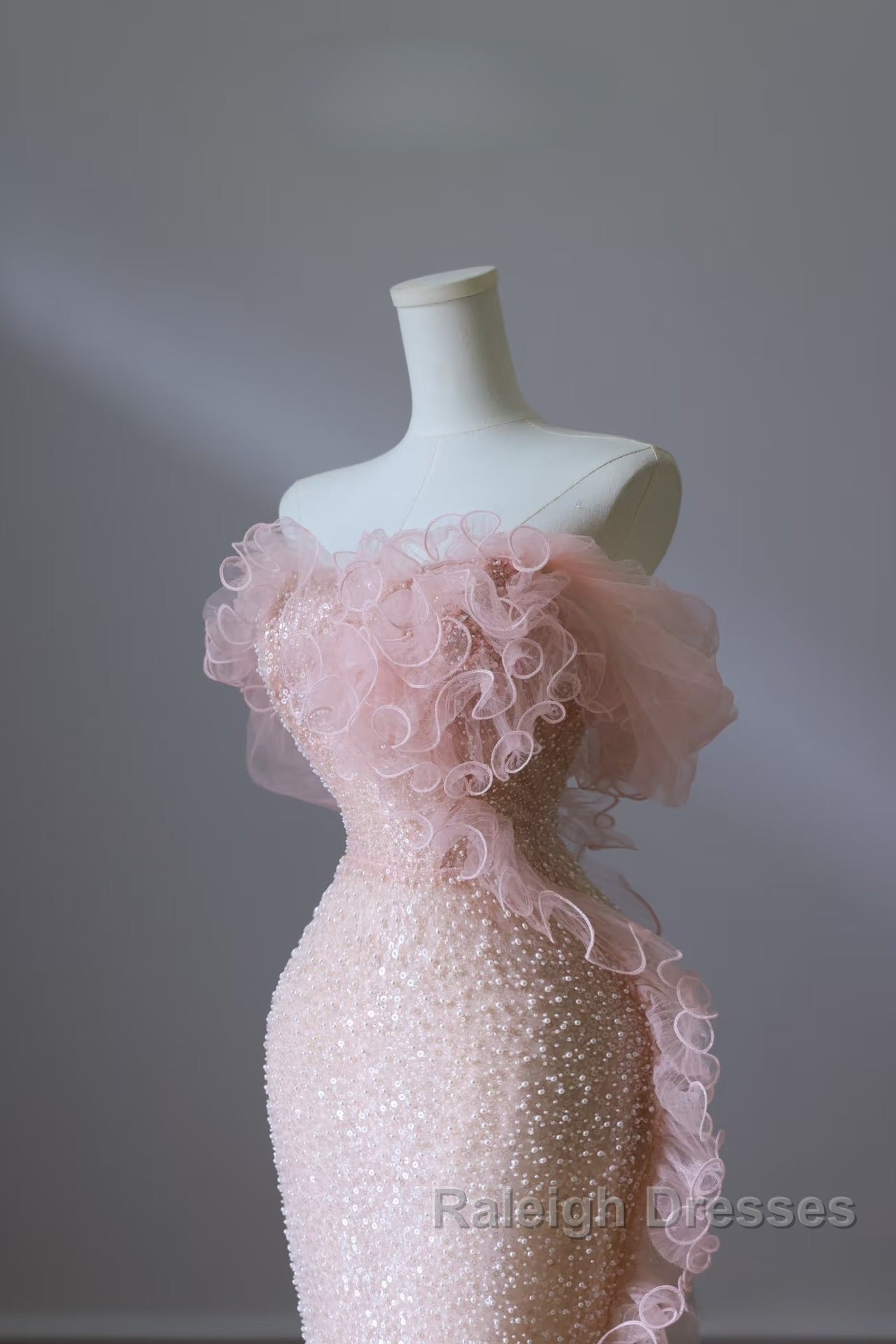 Classy Mermaid Strapless Pink Sequin Long Evening Dress Prom Dresses