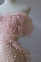 Classy Mermaid Strapless Pink Sequin Long Evening Dress Prom Dresses