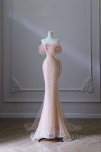 Classy Mermaid Strapless Pink Sequin Long Evening Dress Prom Dresses