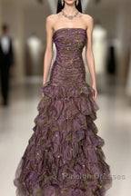 Classy Mermaid Strapless Ruffles Long Prom Dresses