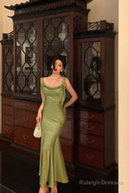 Classy Mermaid Straps Green Satin Prom Dresses Birthday Outfits