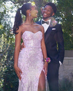 Classy Mermaid Sweetheart Lilac Sequin Slit Long Prom Dresses Prom Dress