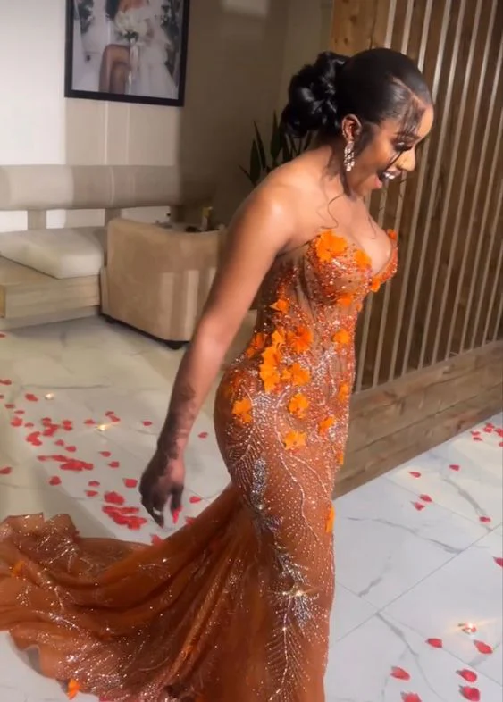 Classy Mermaid Sweetheart Orange Tulle Sequin Prom Gown Long Prom Dresses Secondary image