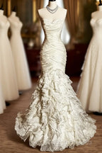 Classy Mermaid Sweetheart Tulle Ivory Long Wedding Dresses Bridal Dress