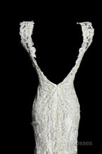 Classy Mermaid V Neckline Lace Ivory Long Wedding Dress Bridal Dresses