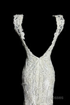 Classy Mermaid V Neckline Lace Ivory Long Wedding Dresses Bridal Dress