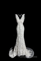 Classy Mermaid V Neckline Lace Ivory Long Wedding Dresses Bridal Dress