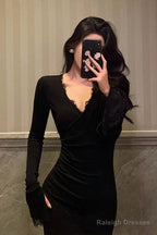 Classy Mermaid V Neckline Long Sleeves Black Prom Dress Birthday Outfits