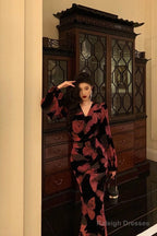 Classy Mermaid V Neckline Long Sleeves Black Velvet Pink Butterfly Prom Dresses Birthday Outfits