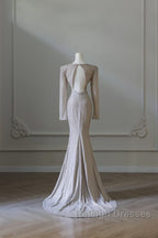 Classy Mermaid V Neckline Long Sleeves Sequin Ruffles Long Evening Dress Prom Dresses