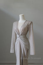 Classy Mermaid V Neckline Long Sleeves Sequin Ruffles Long Evening Dress Prom Dresses