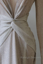 Classy Mermaid V Neckline Long Sleeves Sequin Ruffles Long Evening Dress Prom Dresses