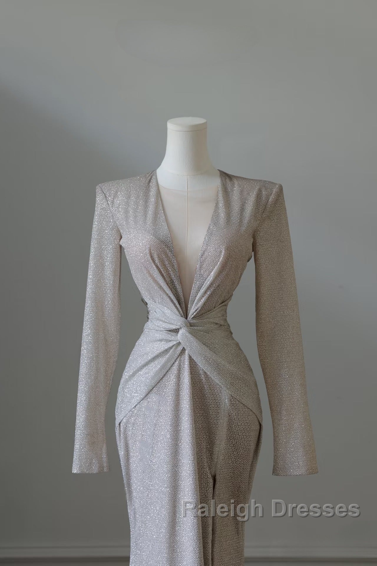 Classy Mermaid V Neckline Long Sleeves Sequin Ruffles Long Evening Dress Prom Dresses