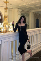 Classy Sheath Black Prom Dresses Birthday Outfits Evening Gown