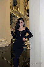Classy Sheath Black Prom Dresses Birthday Outfits Evening Gown