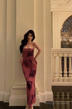 Classy Sheath Floral Pink Prom Dresses Birthday Outfits Evening Gown