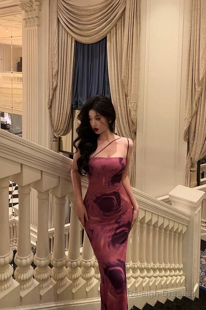 Classy Sheath Floral Pink Prom Dresses Birthday Outfits Evening Gown