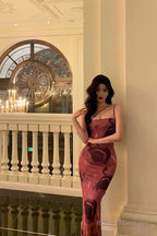 Classy Sheath Floral Pink Prom Dresses Birthday Outfits Evening Gown